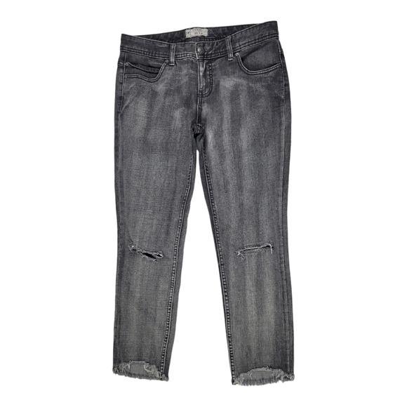 Free People Distressed Raw Hem Black‎ Skinny Jeans sz 28 - Picture 6 of 7